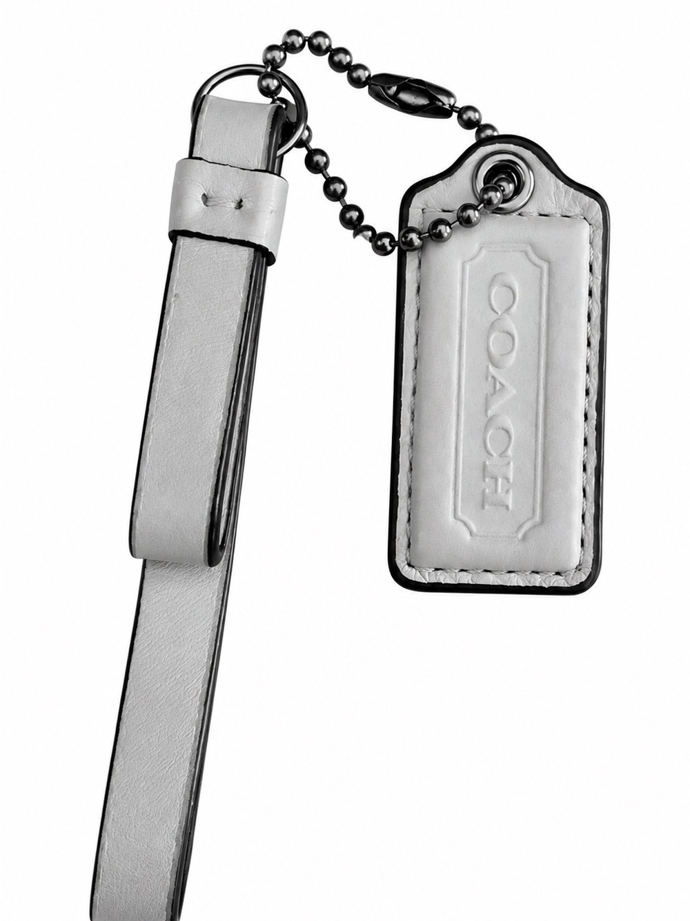COACH White Leather Hangtag and Strap Keychain
